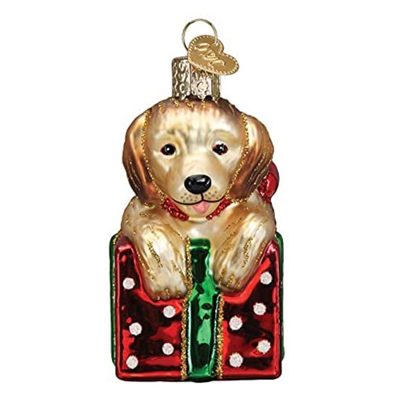 Old World Christmas - Golden Puppy Surprise Ornament - Multicolored