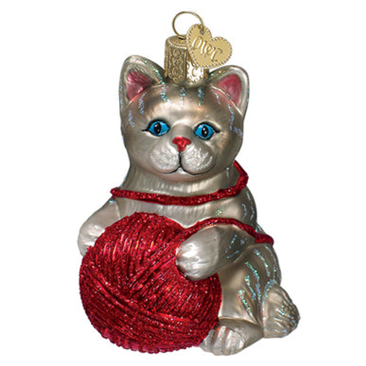 Old World Christmas - Grey Playful Kitten Ornament - Multicolored