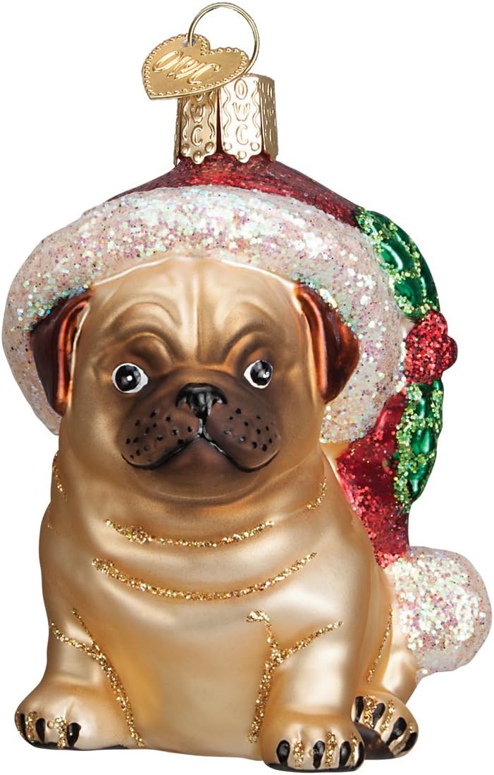 Old World Christmas - Holly Hat Pug Ornament - Multicolored
