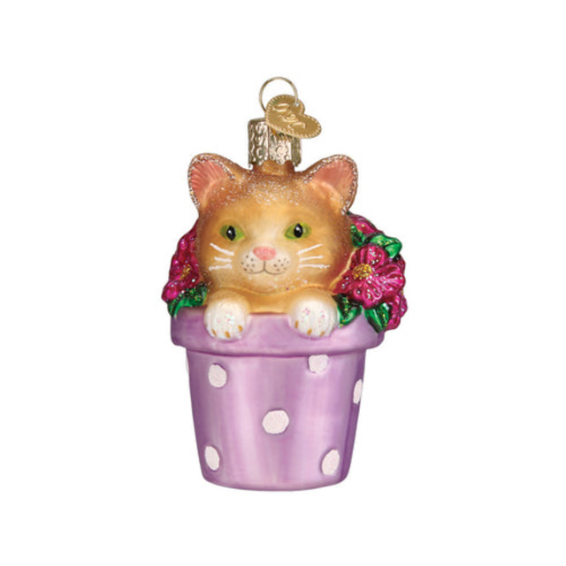 Old World Christmas - Kitten In Flower Pot Ornament - Multicolored