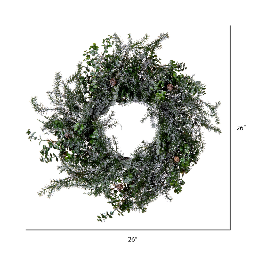 Vickerman - Artificial Green Snow Cedar and Eucalyptus Christmas Wreath, Unlit - Image 4