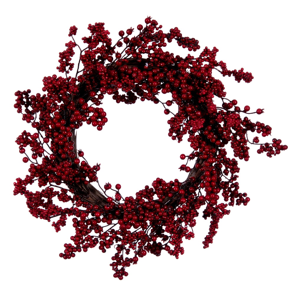 Vickerman - Artificial Red Outdoor Weather Resistant Berry Christmas Wreath, Unlit - Berry, 24 Inches