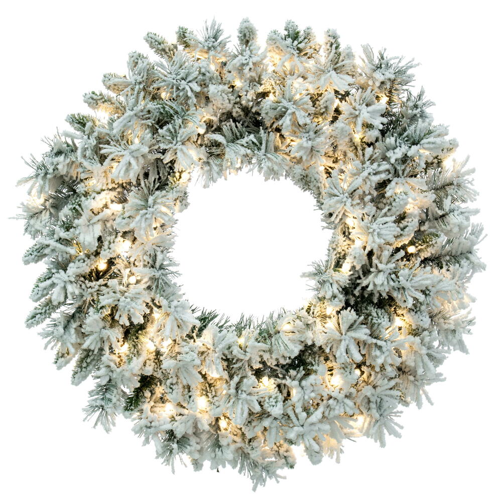 Vickerman - Flocked Kodiak Spruce Artificial Christmas Wreath, Multi-Colored LED Lights