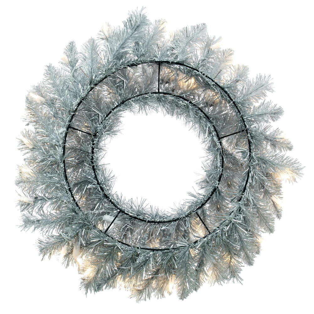 Vickerman - Frosted Silver Artificial Christmas Wreath, Warm White Dura-lit LED Lights - Image 2