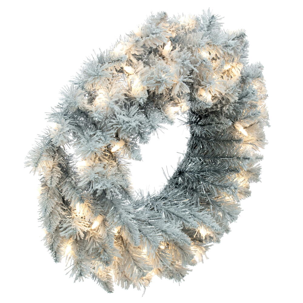 Vickerman - Frosted Silver Artificial Christmas Wreath, Warm White Dura-lit LED Lights - Image 6