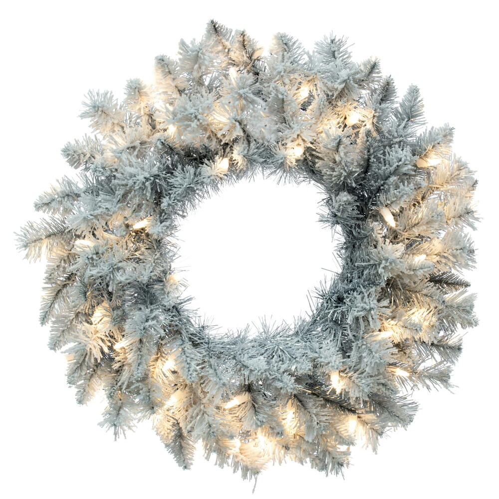 Vickerman - Frosted Silver Artificial Christmas Wreath, Warm White Dura-lit LED Lights