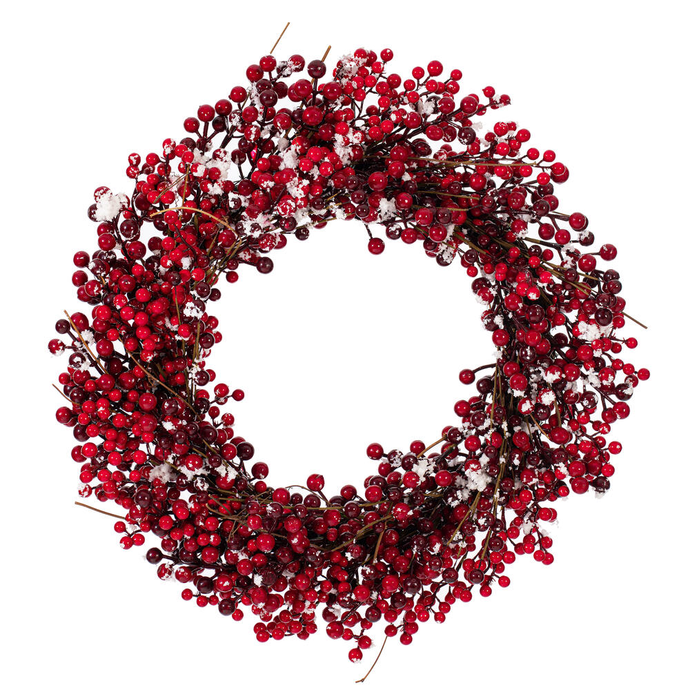 Vickerman - Red Snow Berry Wreath. This berry wreath is dusted with artificial snow