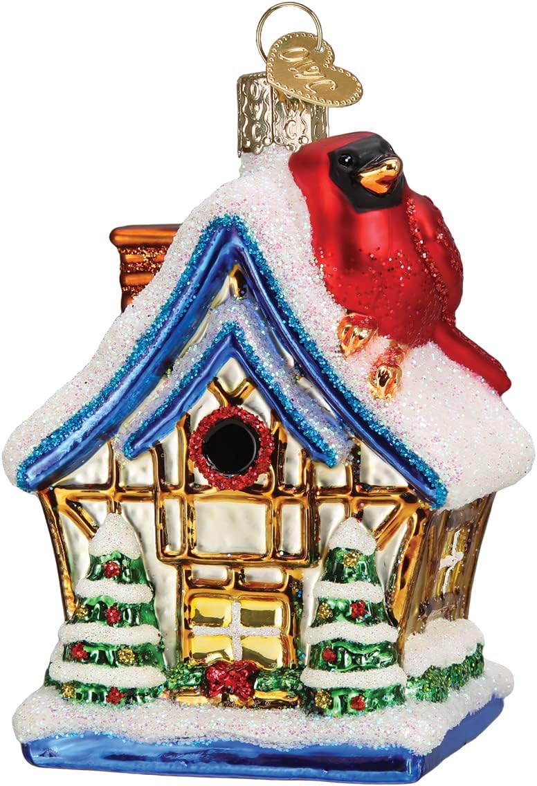 Whimsical Ornaments - Cardinal Birdhouse Ornament With Beautiful Vibrant Colors, Makes a perfect gift - Multicolored