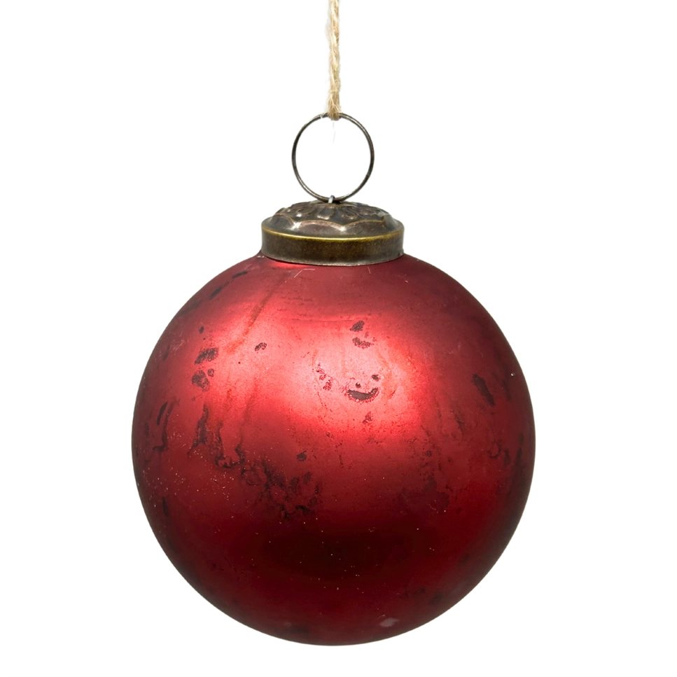 Matte Marbled Glass Christmas Ball, Burgundy - 4''