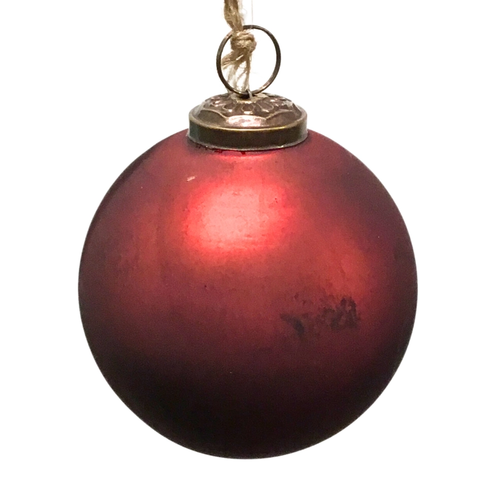 Matter Marbled Glass Ball Christmas Ornament, Burgundy - 6''