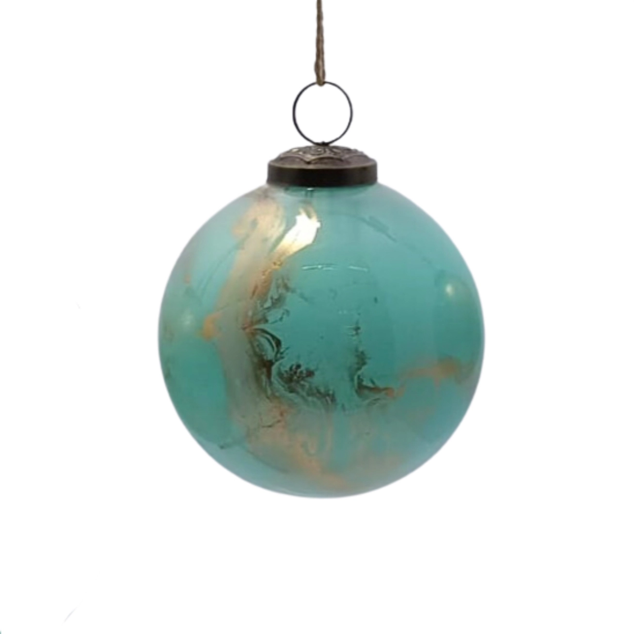 Shiny Glass Metallic Gold with Aqua Watercolor Ball - 3''