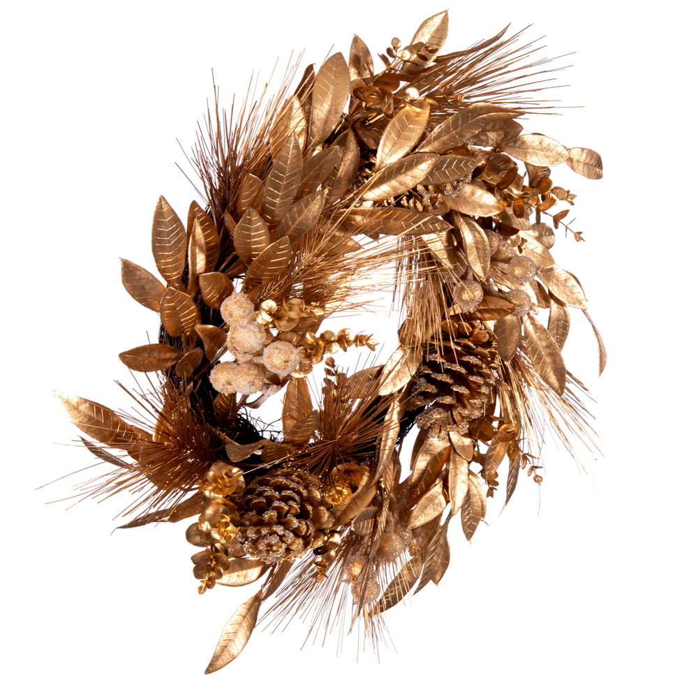 Vickerman - Artificial Gold Pinecone Needle Berry Christmas Wreath, Unlit - Gold, 24 Inches - Image 2