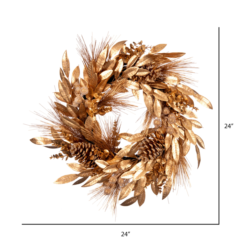 Vickerman - Artificial Gold Pinecone Needle Berry Christmas Wreath, Unlit - Gold, 24 Inches - Image 4