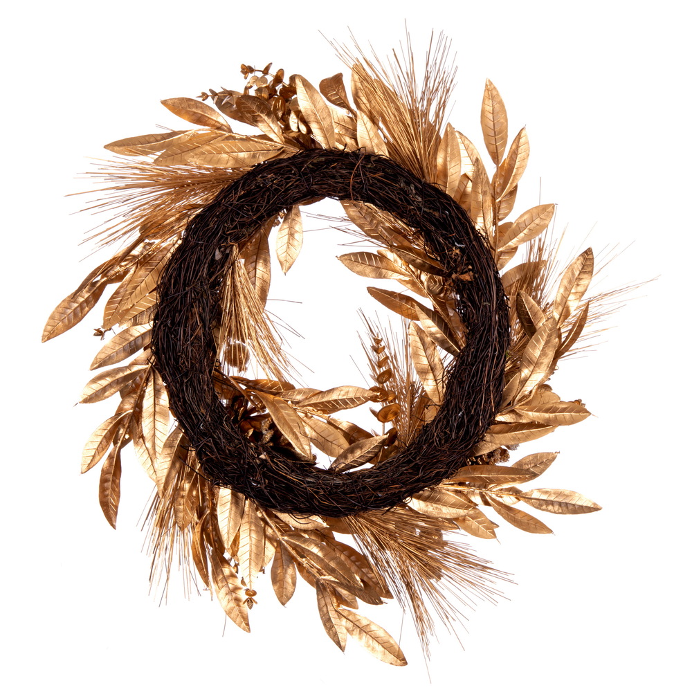 Vickerman - Artificial Gold Pinecone Needle Berry Christmas Wreath, Unlit - Gold, 24 Inches - Image 5