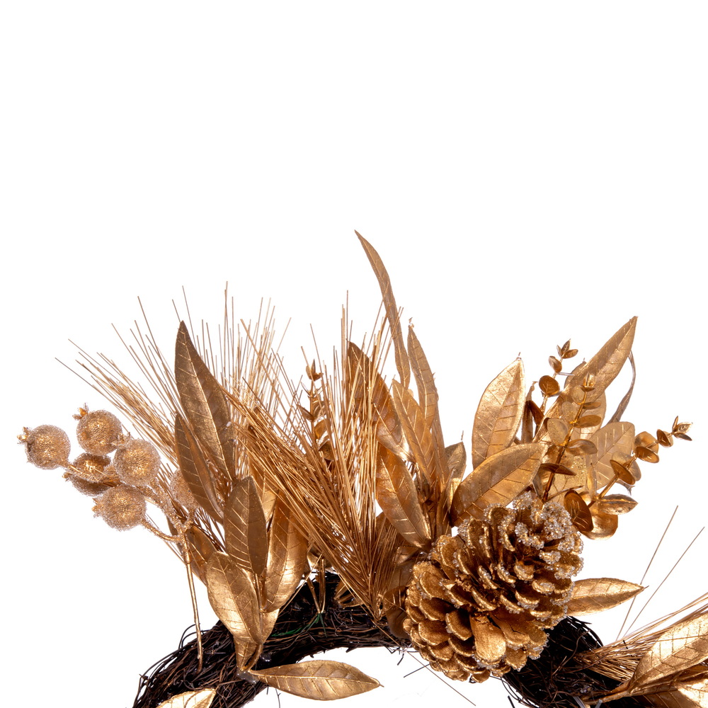 Vickerman - Artificial Gold Pinecone Needle Berry Christmas Wreath, Unlit - Gold, 24 Inches - Image 6