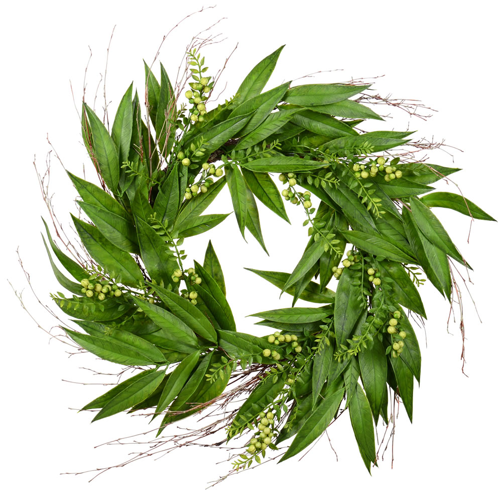 Vickerman - Artificial Green Fig Leaf Wreath - Green, 24 Inches