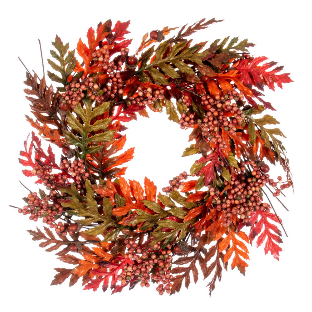 Vickerman - Artificial Oak Leaf, Acorn, Berry Wreath - Multicolored, 22 Inches