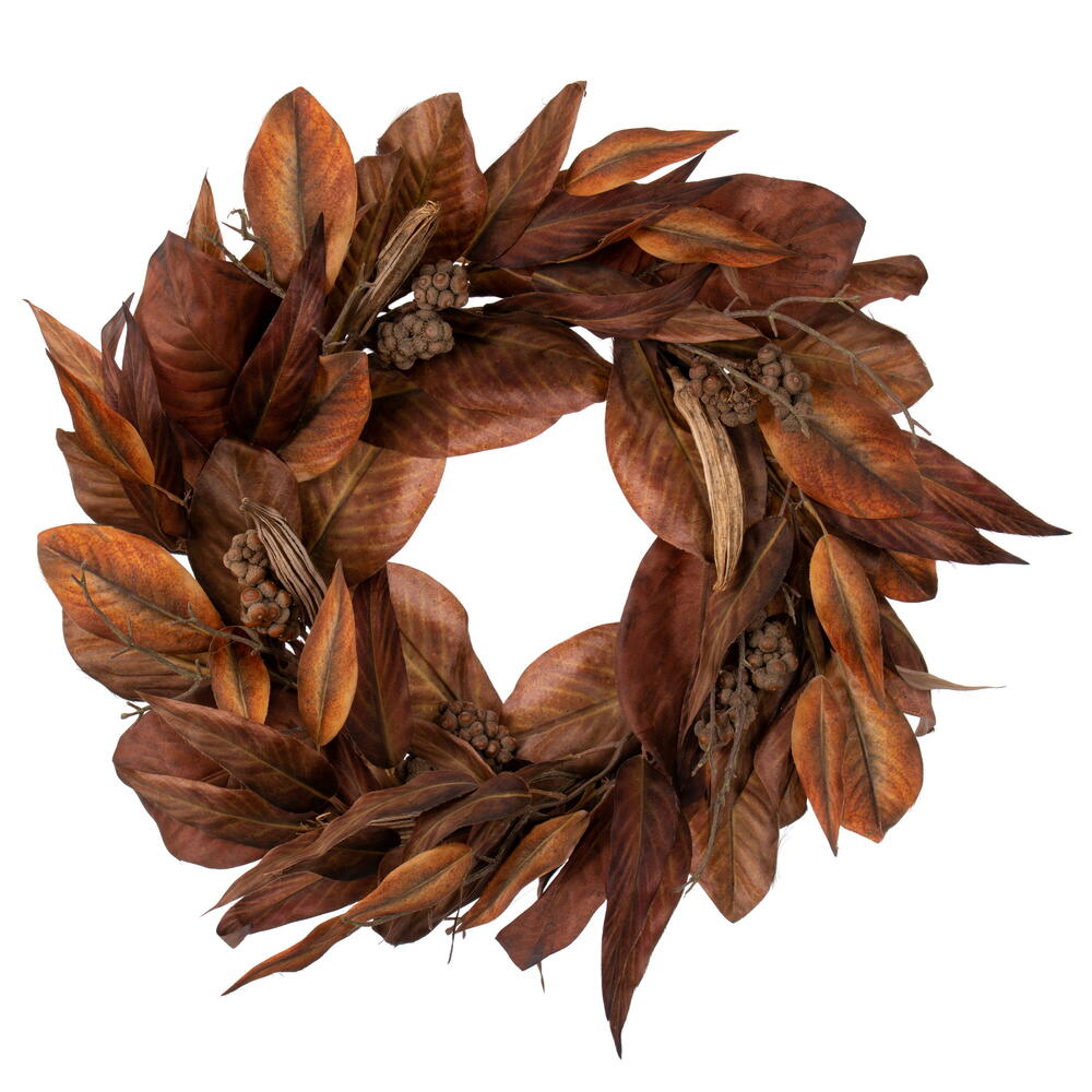 Vickerman - Brown Magnolia Leaf Wreath - Brown, 24 Inches
