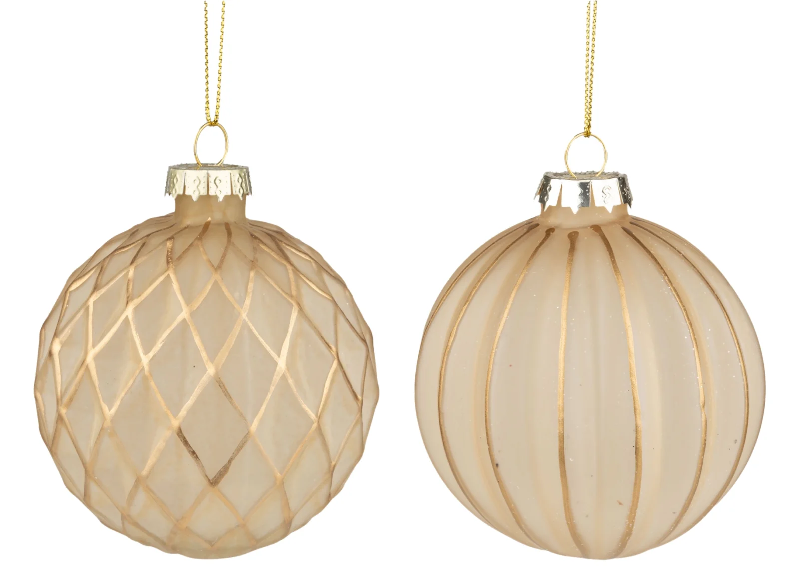 Assorted Cream Stripe Harlequin Glass Ridge Ornament, 3" - Gold