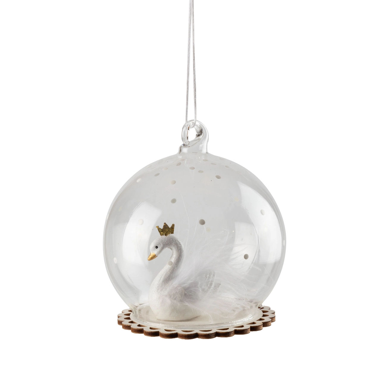 Resin Swan Globe Ornament Crown, 3.5" - White/Gold
