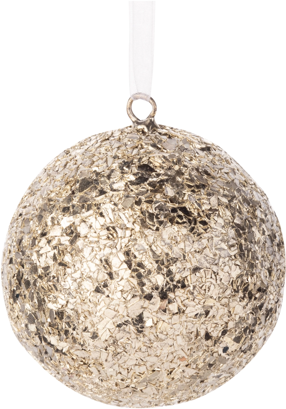 Glass Glitter Metal Ball Ornament, 3" - Light Gold