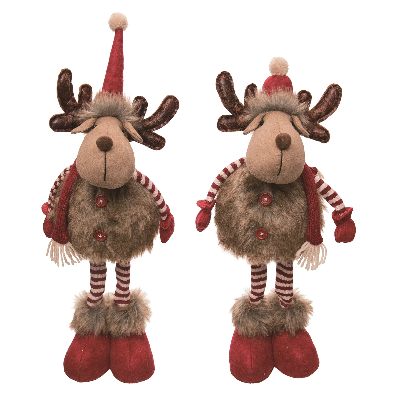 Christmas Plush Stripe Standing Reindeer Set of 2