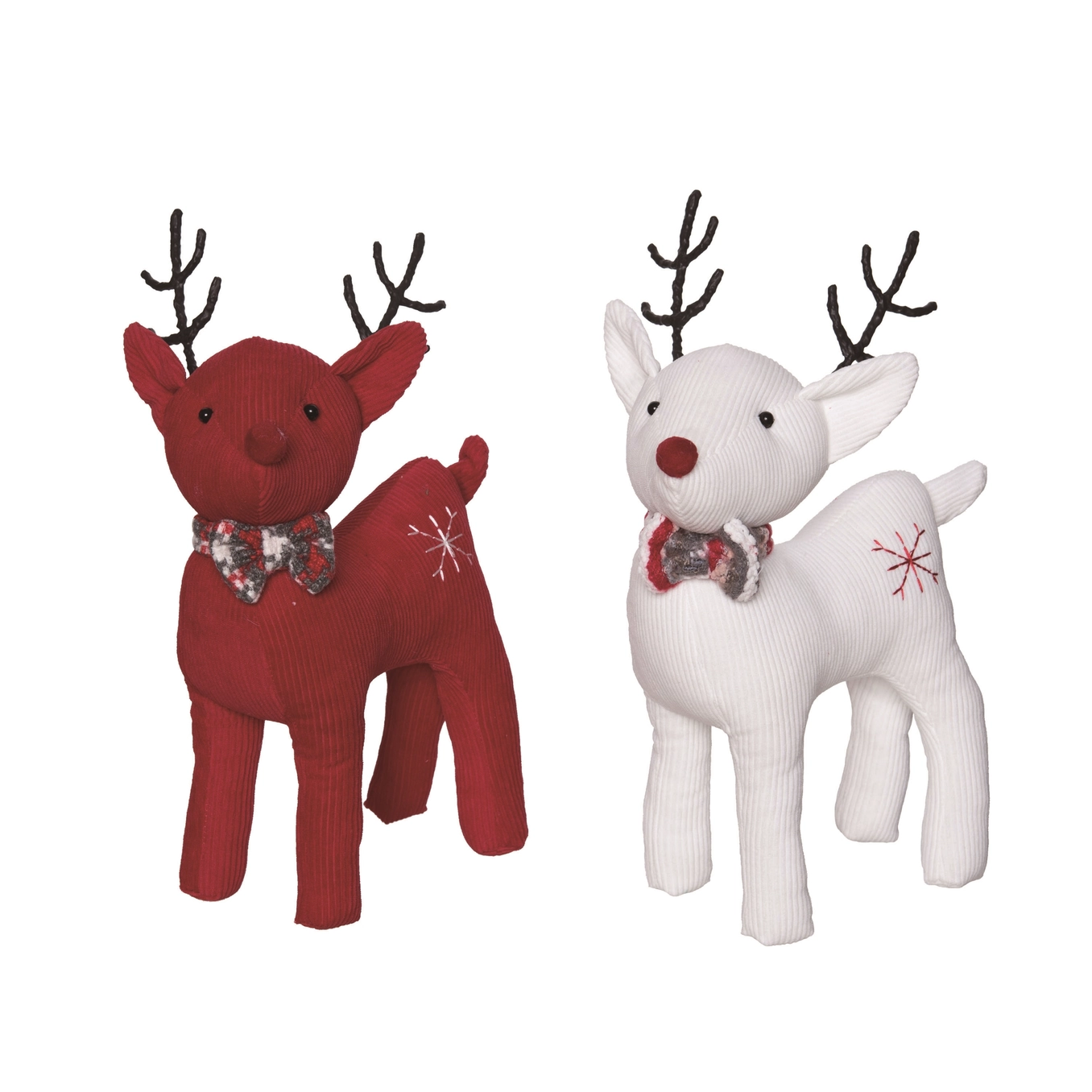 Christmas Plush Stuffed White/Red Reindeer Decor Set of 2