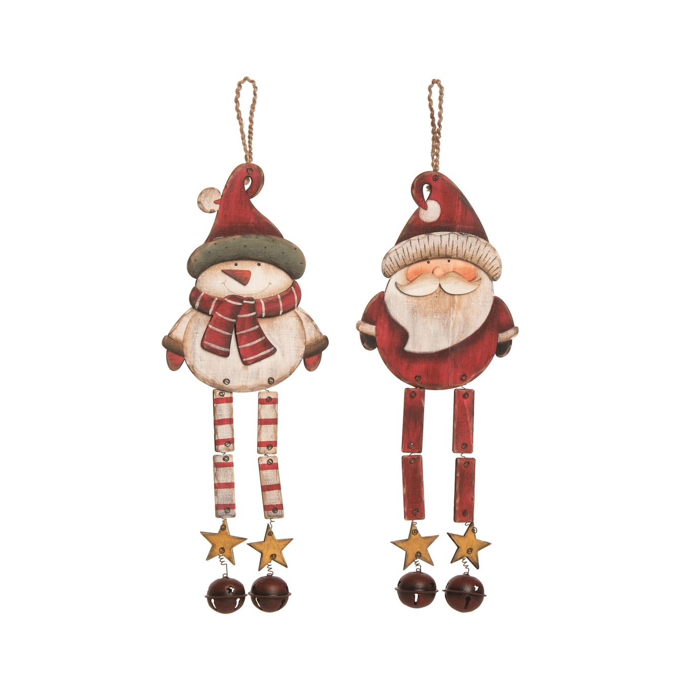 Christmas Plywood Santa & Snowman Dangler Set of 2