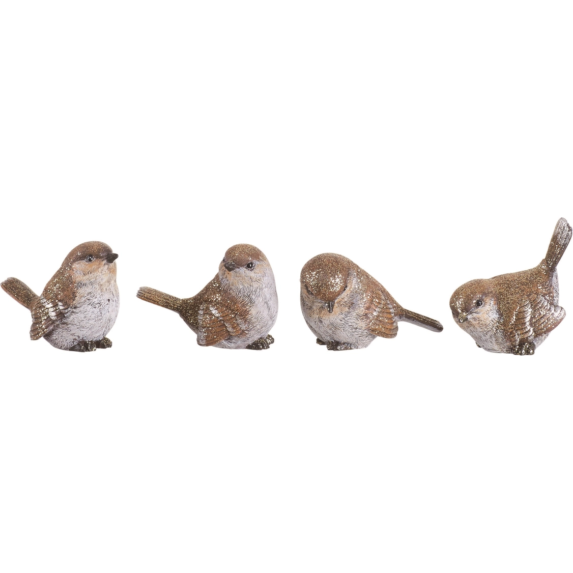 Christmas Resin Glitter Gold Bird Figurine Set of 4