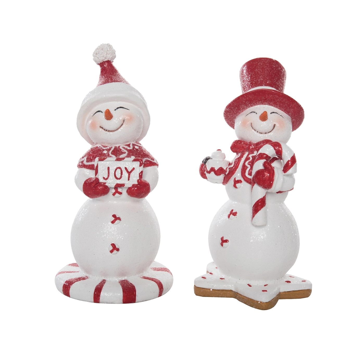 Christmas Resin Peppermint Cookie Snowman Figurine Set of 2