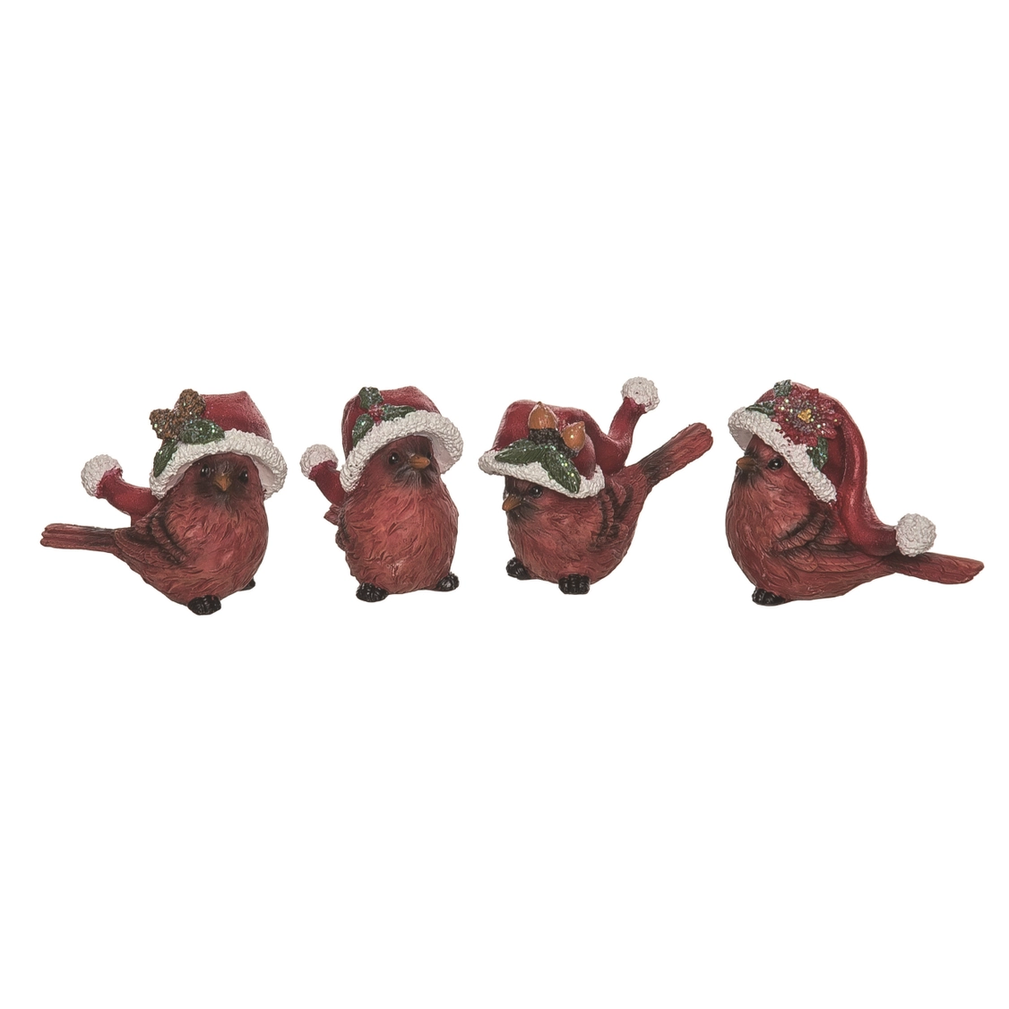Christmas Small Resin Cardinal W/Santa Hat Set of 4