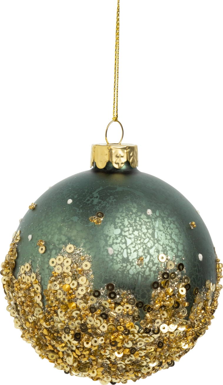 Glass Ball Ornament Brushed Steel Glittered Beads Base, 3" - Black/Gold