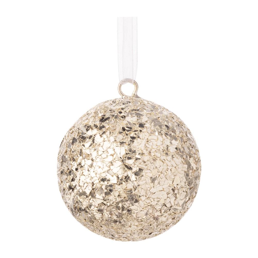 Glass Glitter Metal Ball Ornament,Light Gold