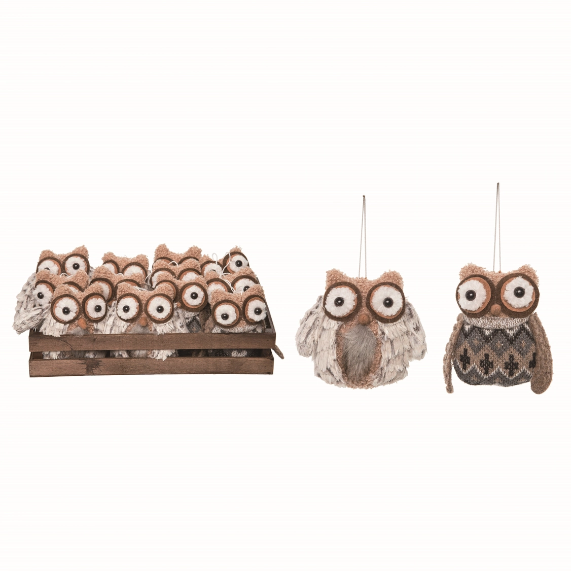 Sale Polyester 4 in. Harvest Plush Owls with Crate Set of 12