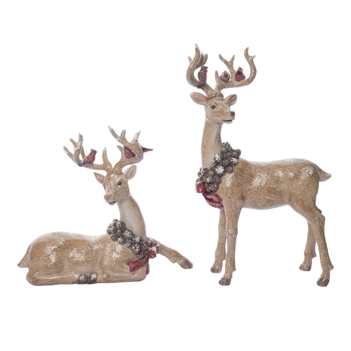 Sale Resin 9.25" Brown Christmas Woodland Deer Set 2