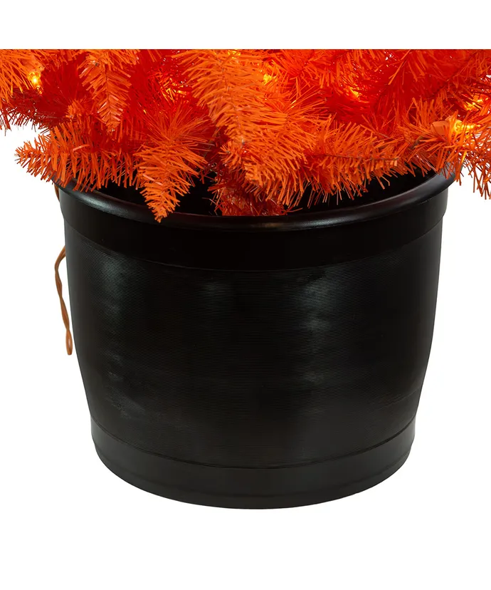 Kurt S. Adler - 4.5' Pre-Lit Halloween Orange Potted Tree With Orange Incandescent Lights - Image 3