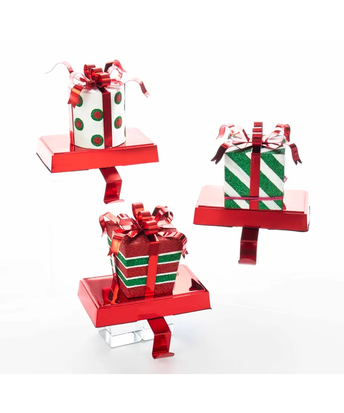 Kurt S. Adler - Gift Box Stocking Hangers, 3 Assorted