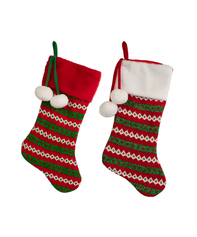 Kurt S. Adler - Red, White & Green Chenille Knit Stockings, 2 Assorted