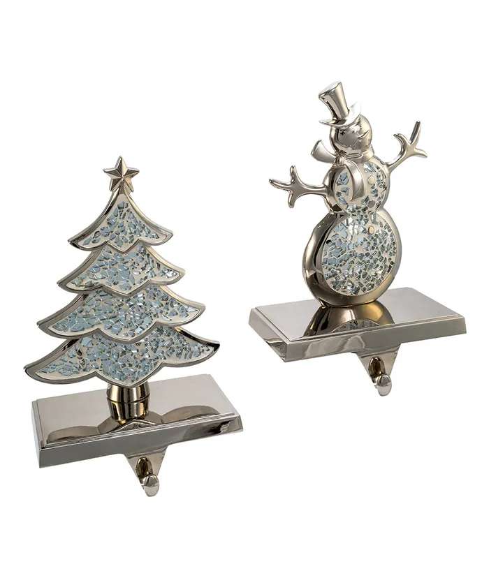 Kurt S. Adler - Silver Metal Christmas Tree and Snowman Stocking Hangers, 2 Assorted