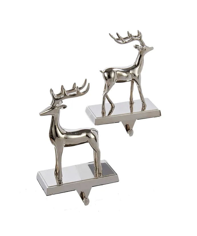 Kurt S. Adler - Silver Metal Reindeer Stocking Hangers, 2 Assorted