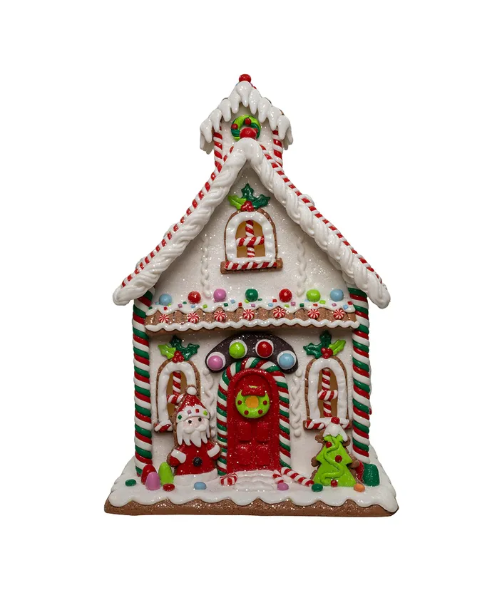 Kurt S. Adler - 13" Gingerbread House With Santa Table Piece