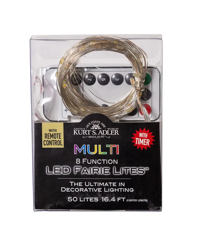Kurt S. Adler - 16.4' Battery Operated 50-Light Multicolor Fairy LED Multifunction Silver Wire Light Set - Image 2