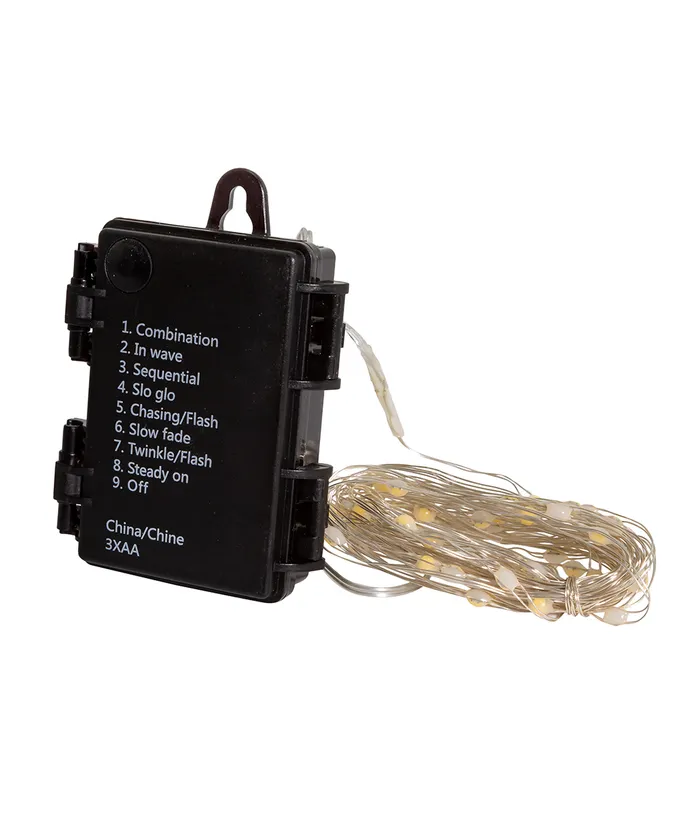 Kurt S. Adler - 17.3' Battery-Operated 50-Light Warm White Superbright LED Silver Wire Multifunction Light Set - Image 2