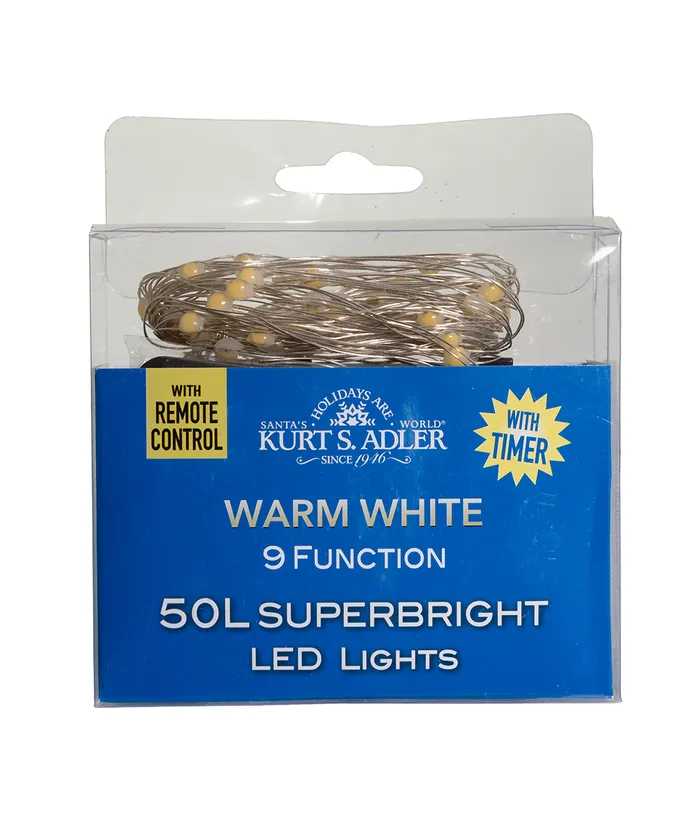 Kurt S. Adler - 17.3' Battery-Operated 50-Light Warm White Superbright LED Silver Wire Multifunction Light Set - Image 3