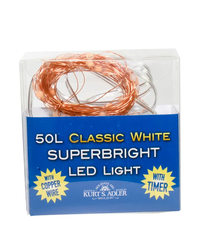 Kurt S. Adler - 18.3' Battery Operated 50-Light Classic White Superbright LED Copper Wire Light Set - Image 4