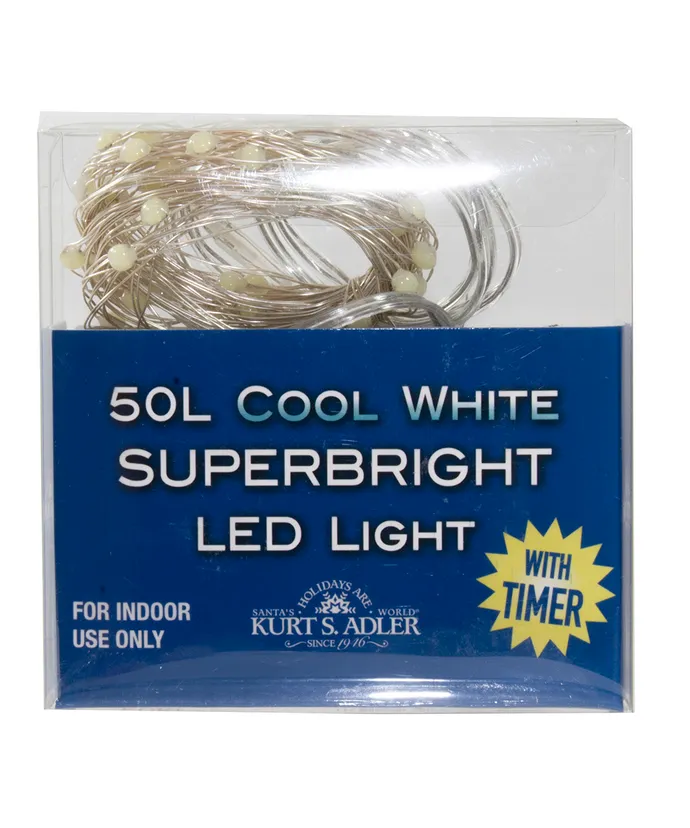 Kurt S. Adler - 18.3' Battery Operated 50-Light Cool White Superbright LED Silver Wire Light Set - Image 3