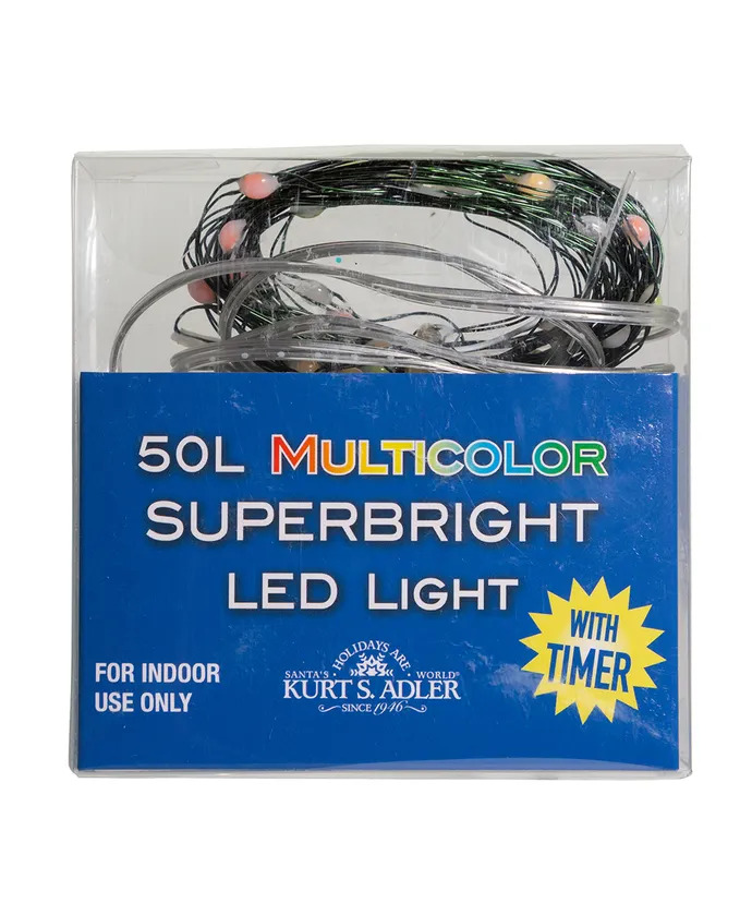 Kurt S. Adler - 18.3' Battery Operated 50-Light Multicolor Superbright LED Green Wire Light Set - Image 3
