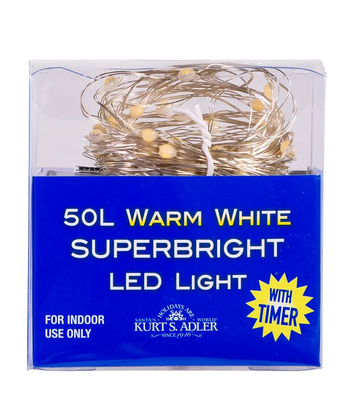 Kurt S. Adler - 18.3' Battery Operated 50-Light Warm White Superbright LED Silver Wire Light Set - Image 3