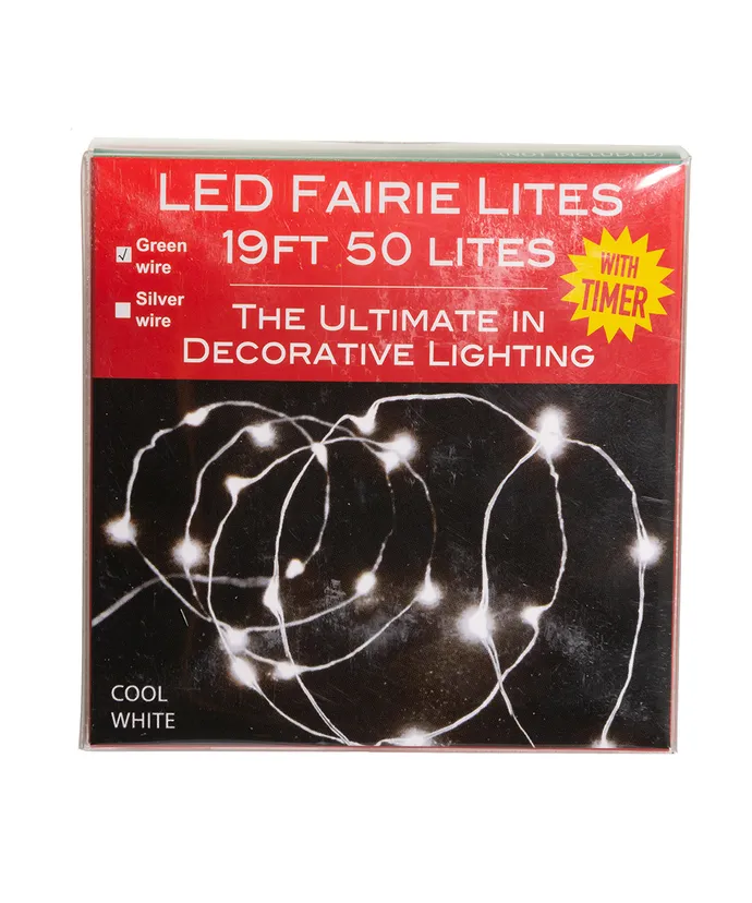 Kurt S. Adler - 19' 50-Light Battery-Operated Cool White LED Green Wire Fairy Lights - Image 4