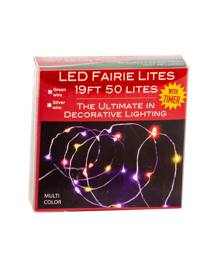 Kurt S. Adler - 19' 50-Light Battery-Operated Multicolored LED Green Wire Fairy Lights - Image 4